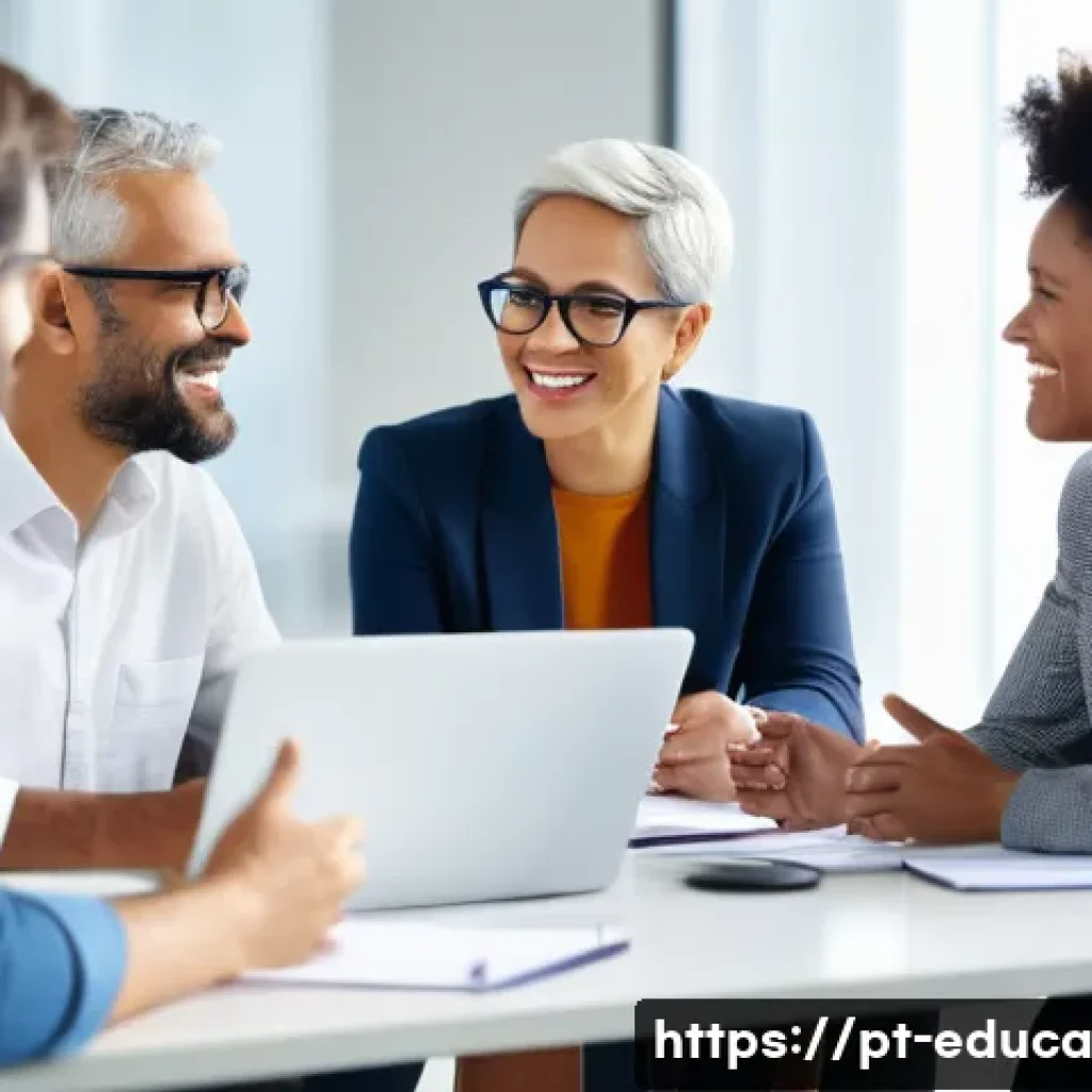관계기술 교육에서의 효과적인 그룹 토론 - A diverse group of adults seated around a modern conference table in a bright, comfortable meeting r...