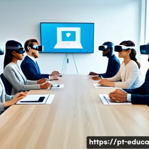 Home 32 관계기술 교육을 위한 도구 - A modern virtual reality training room where diverse professionals engage in a simulated business me...
