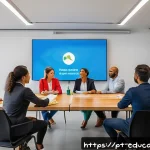 Home 19 관계기술 교육의 도전과제 - A modern corporate training session in a bright, open office space in Brazil, showing a diverse grou...